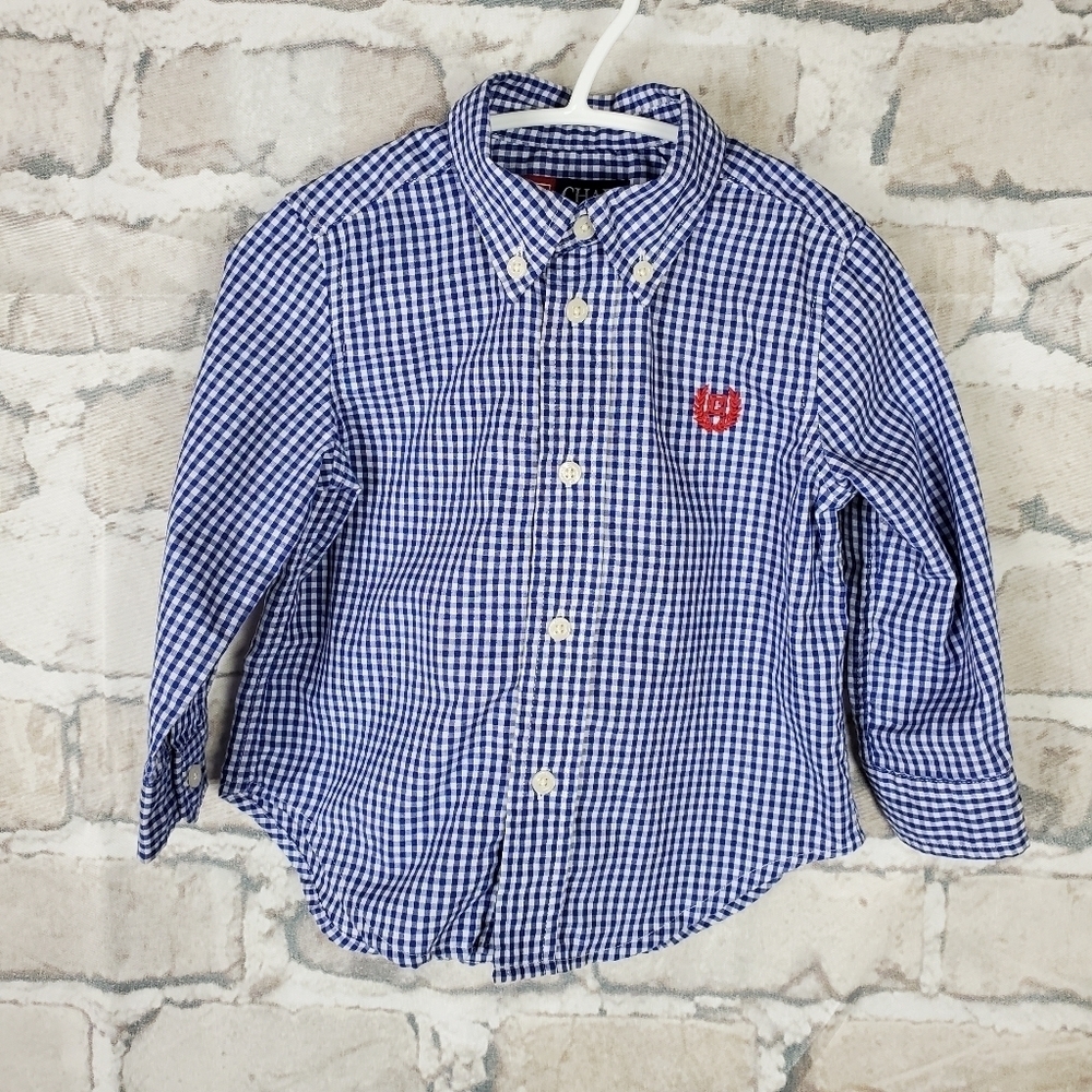 Chaps Button Down Gingham Shirt 18M Blue White